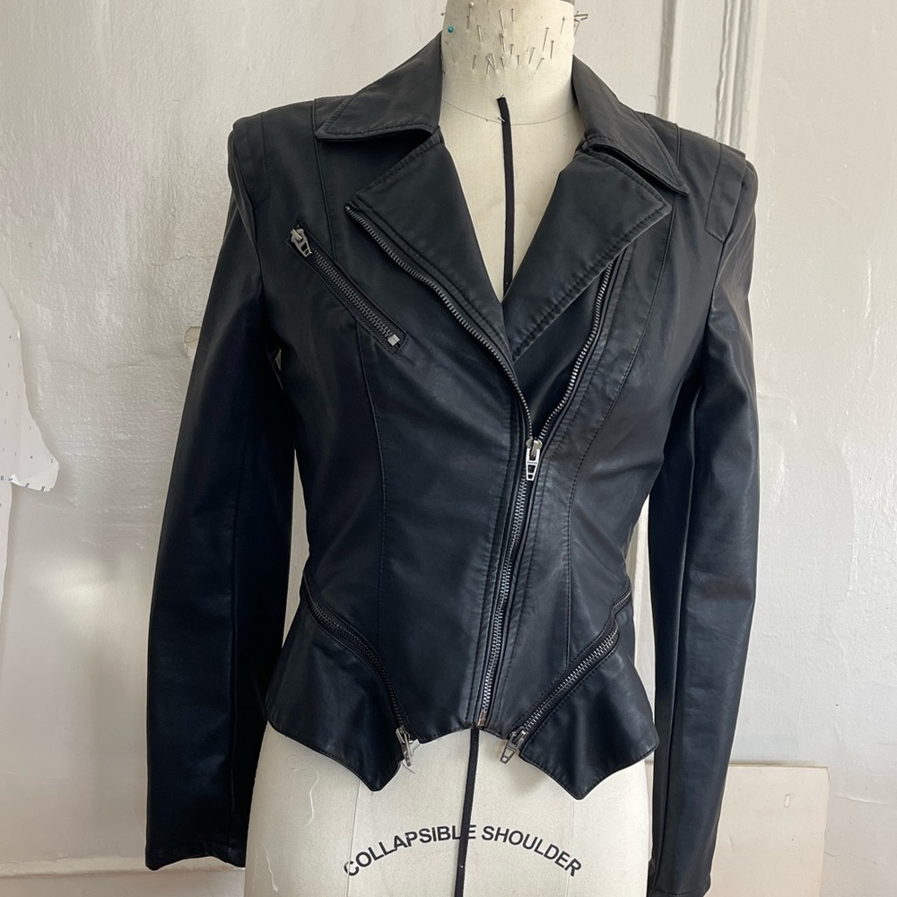 BLANK NYC black vegan leather jacket, fitted, size: XS